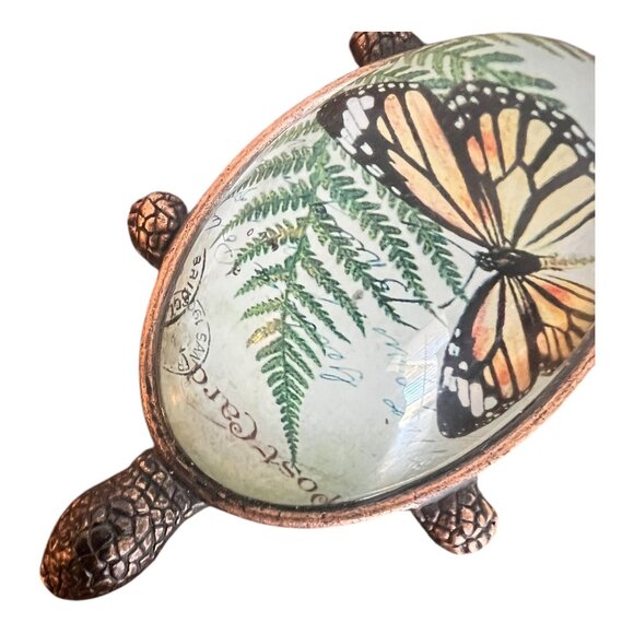 Royal Family Collection Copper/Brass Turtle Glass Dome Shell W/Butterfly 2X4 Pap - Picture 3 of 9